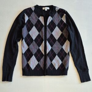 Merona Black and Gray Cardigan Sweater with Argyle Design